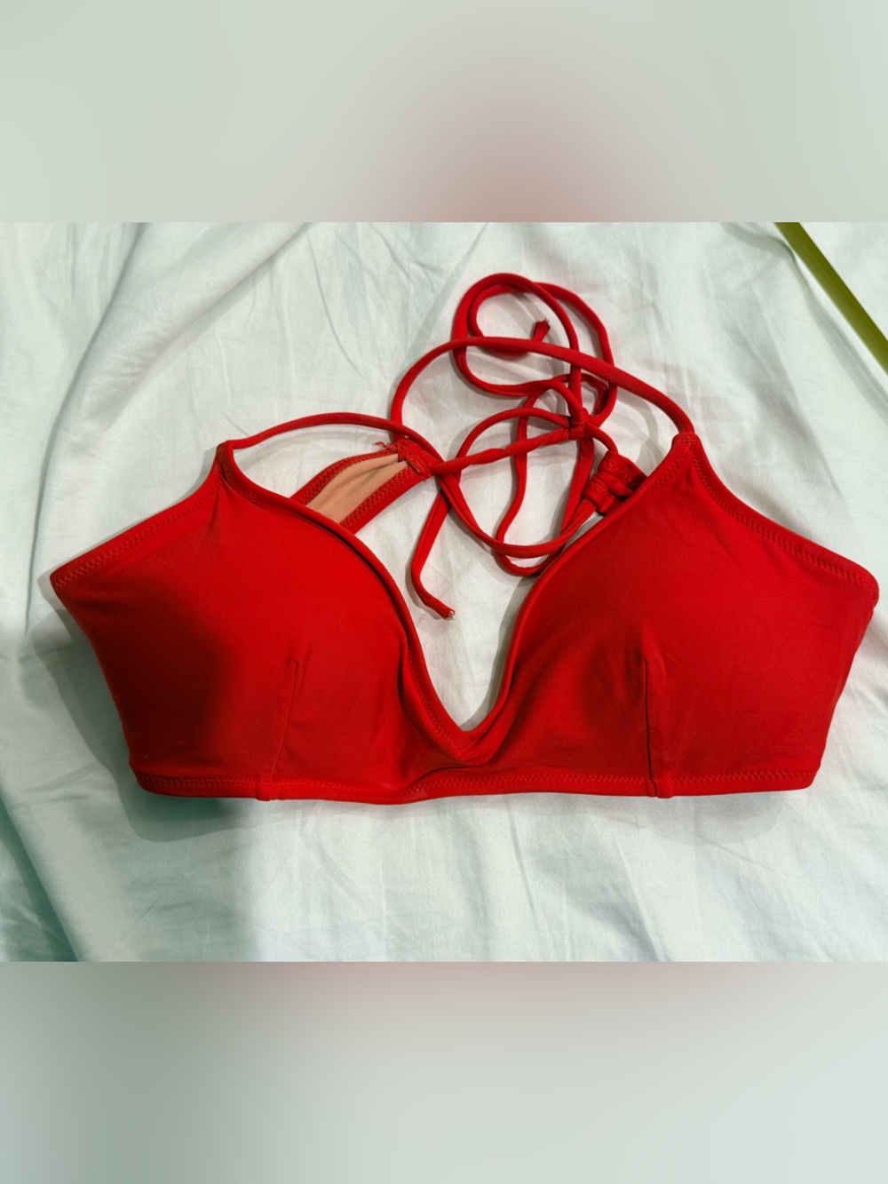 J crew French cross back red bikini top L